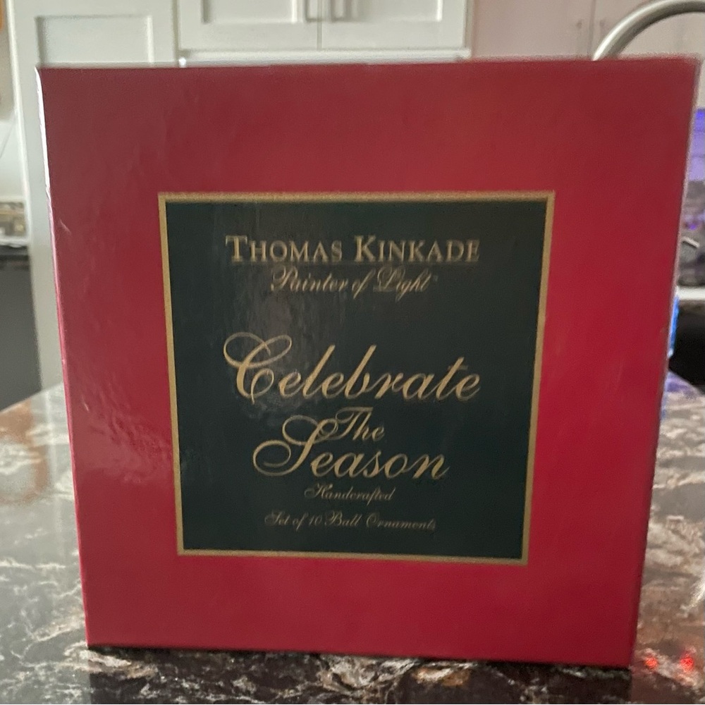 Thomas Kinkade Celebrate The Season Handcrafted Set of 10 Ball Ornaments